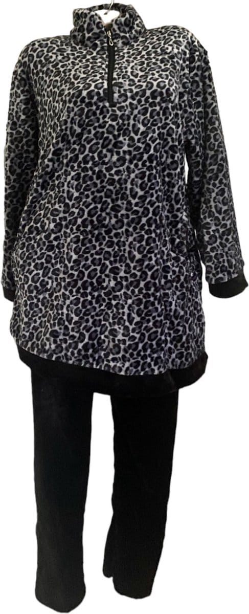 Dames Half Rits Fleece Huispak / Pyjama S/M 36-38 zwart grijs