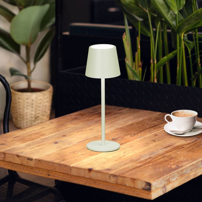 FH Lighting LED tafellamp Roxi, mintgroen, metaal, IP54, dimbaar