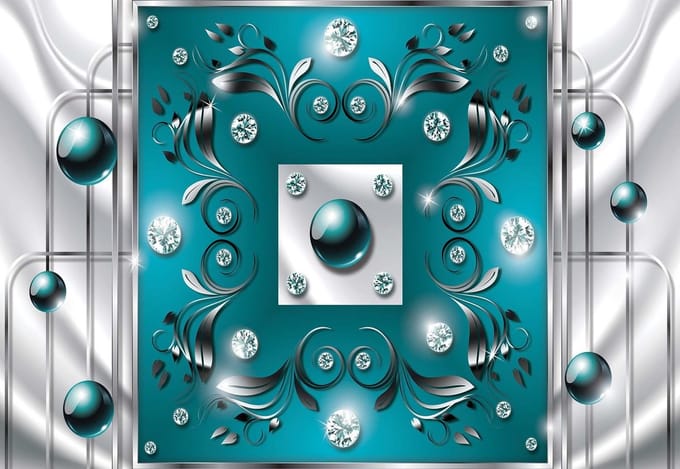 Fotobehang Turquoise Diamond Abstract Modern | PANORAMIC - 250cm x 104cm | 130g/m2 Vlies