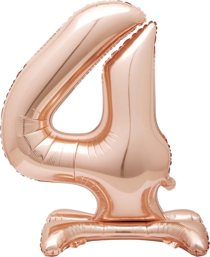 Folie Ballon Cijfer 4 Rosé Goud met standaard 76cm