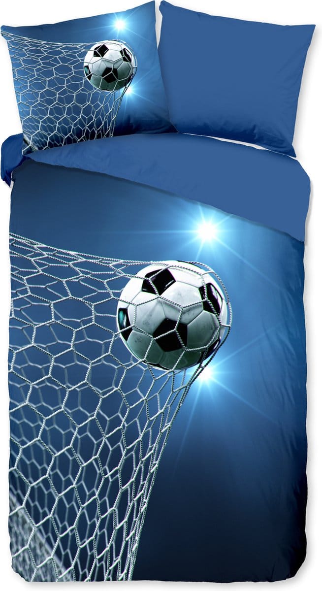 Pure dekbedovertrek voetbal - 1 persoons 140x200/220 cm - Blauw - Microvezel