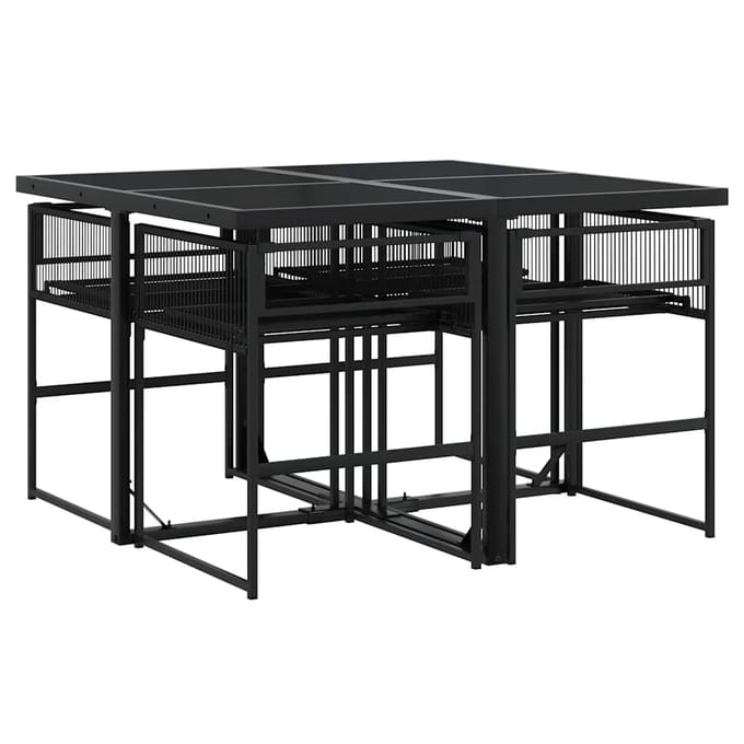 vidaXL - 5-delige - Tuinset - met - kussens - poly - rattan - zwart
