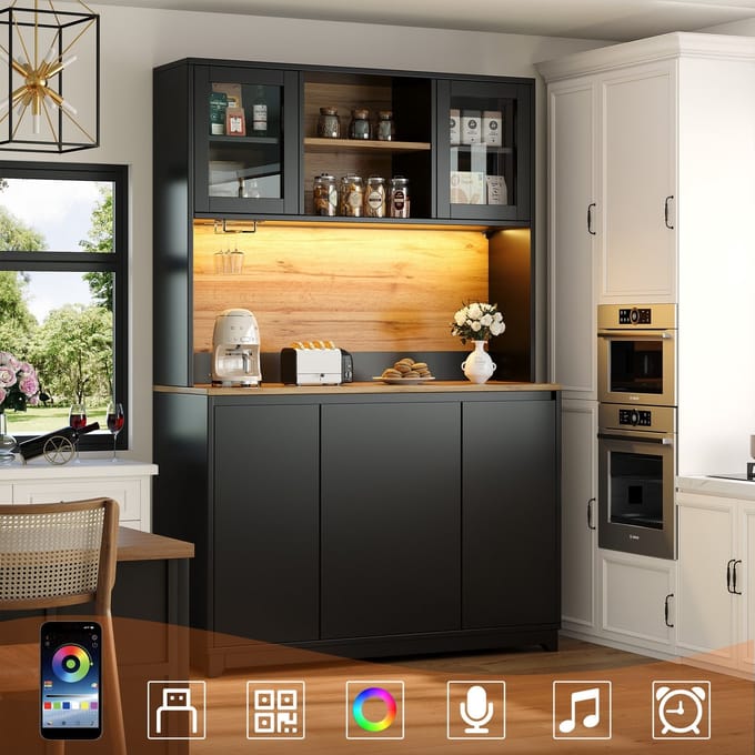 Sweiko Keukenkast - Dressoir - Acryldeuren - LED-verlichting - Zwart