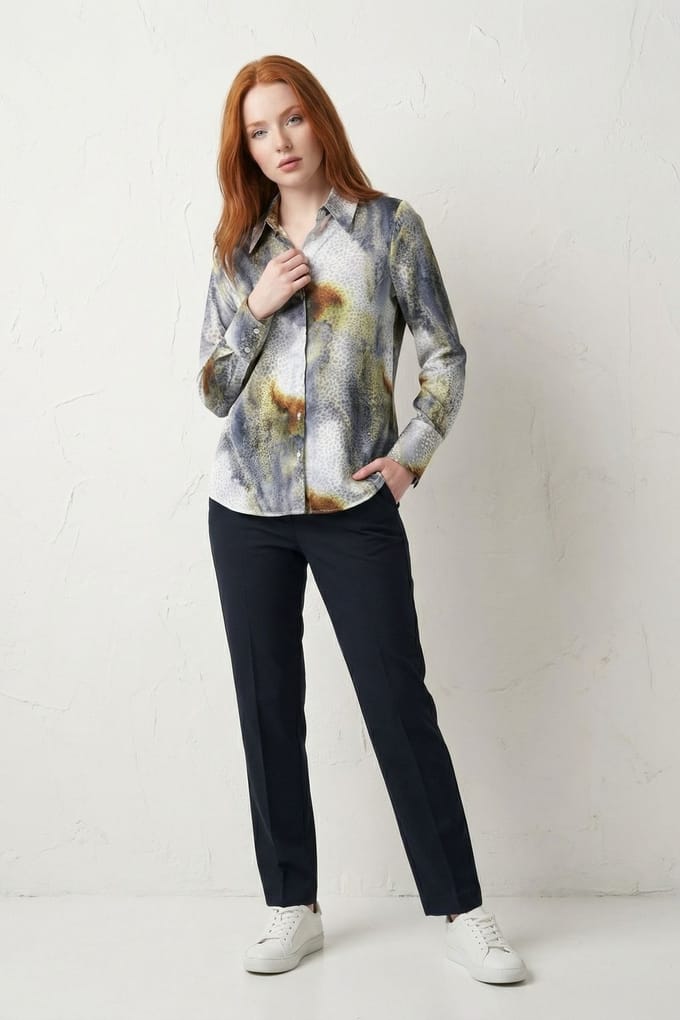 Abstracte Print Knopsluiting Lange Mouwen Shirt