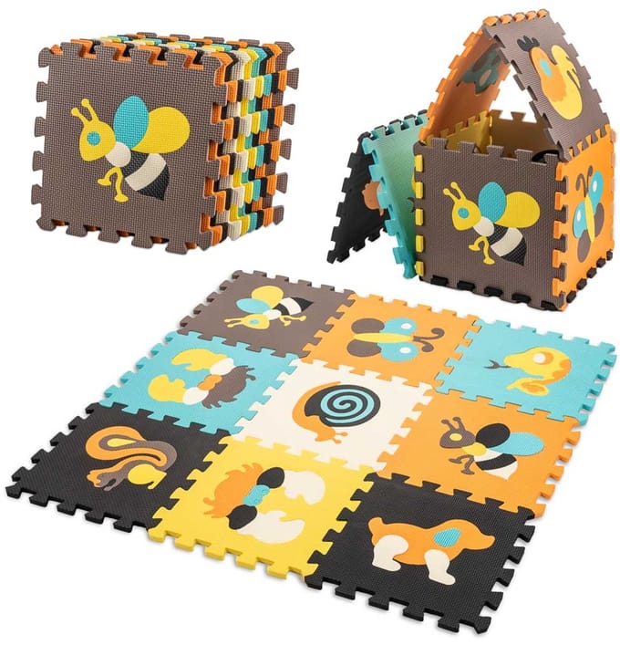 Schuimrubberen puzzelmat voor kinderen 9 el. kleurrijke dieren 85cm x 85cm x 1cm