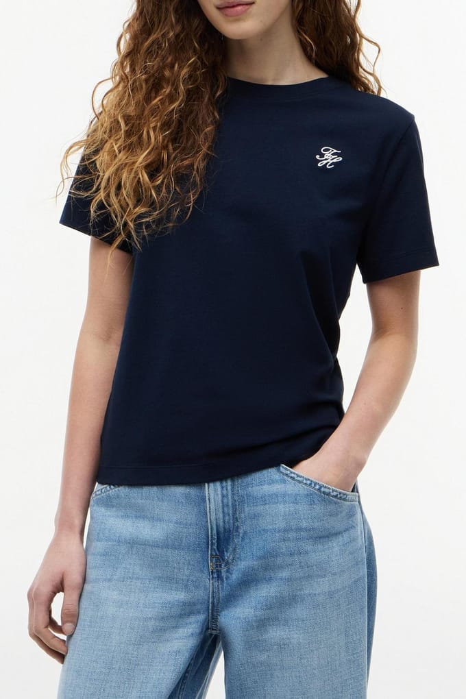 Tommy Hilfiger Th Script Regular C-neck Dark Night Navy Größe: S | Hemden Outlet | Damen | Schwarz