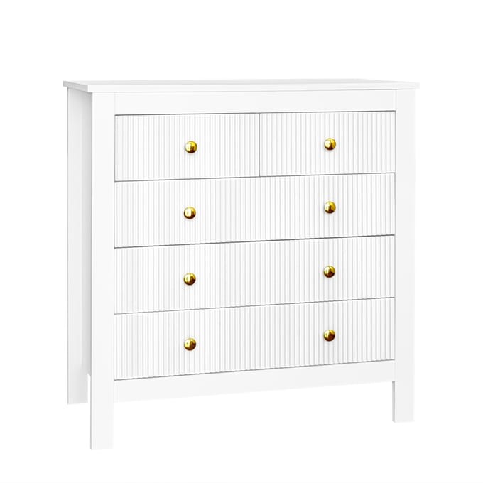 Sideboard Dressoir Opbergkast – met 5 Gestructureerde Laden - Wit