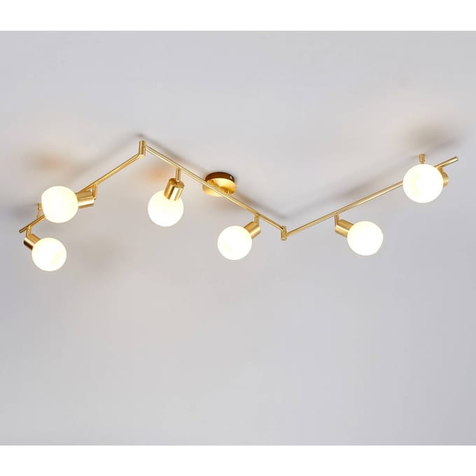 Lindby plafondlamp Elaina, 180cm, 6-lamps, messing, glas, E14