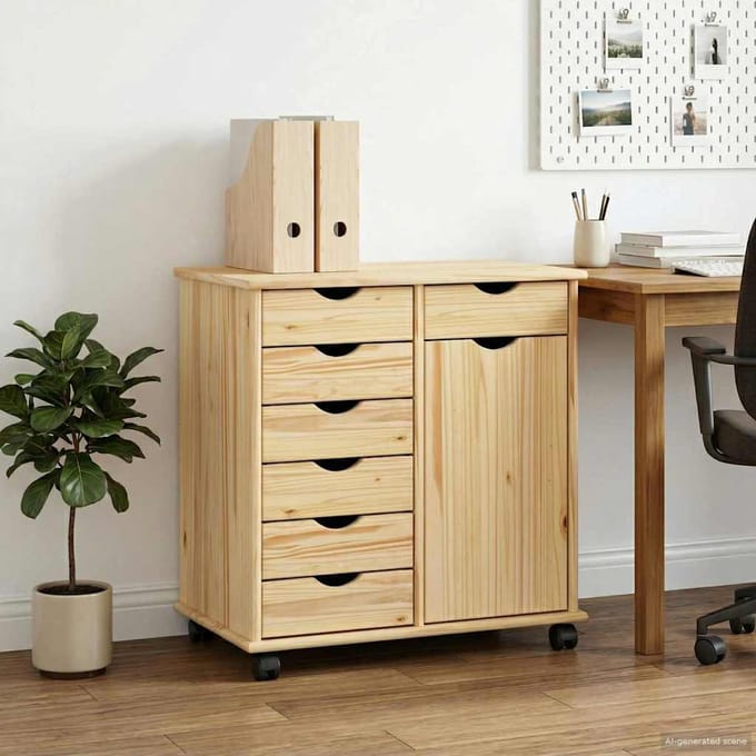 vidaXL - Rollende - kast - 63,5 - x - 39 - x - 65,5 - cm - Massief - vurenhout - Bruin