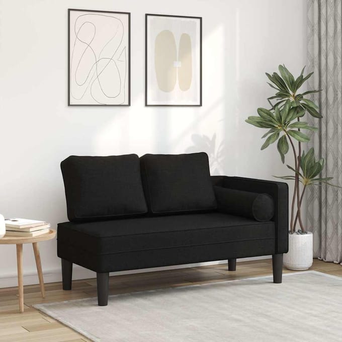 vidaXL - Chaise - longue - met - kussens - stof - zwart