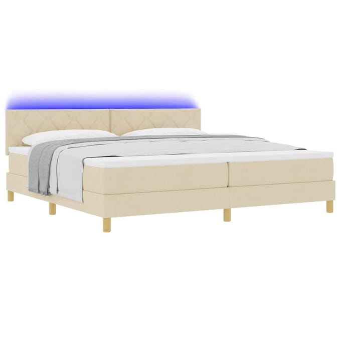 vidaXL - LED - Box - Spring - Bed - met - hoofdeinde - Crème - 200 - x - 200 - cm - Stof