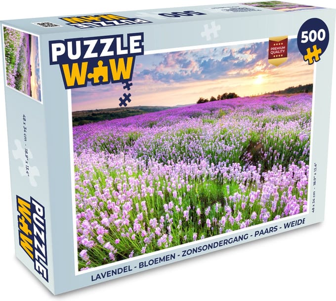 Puzzel Lavendel - Bloemen - Zonsondergang - Paars - Weide - Legpuzzel - Puzzel 500 stukjes