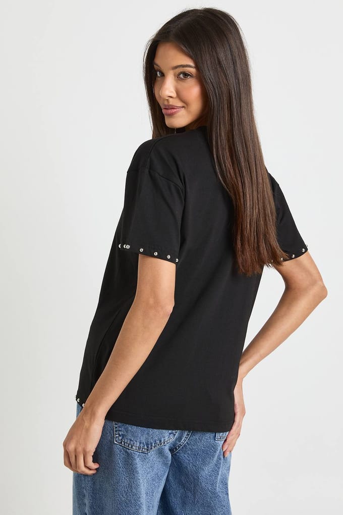 boohoo Dames Oversized T-shirt met studdetails | Black | Maat: 6