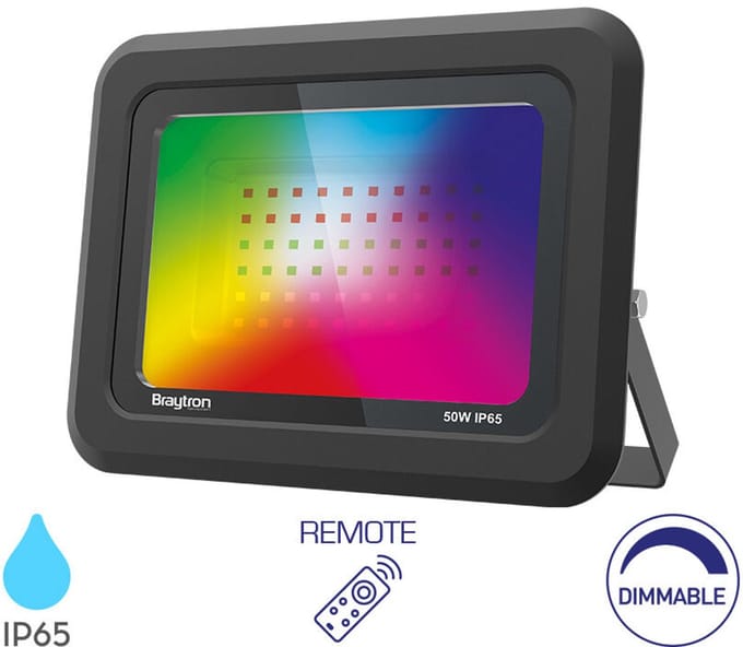 Braytron - LED Schijnwerper - 50W DIM - RGB Kleuren - IP65 - incl. Afstandsbediening