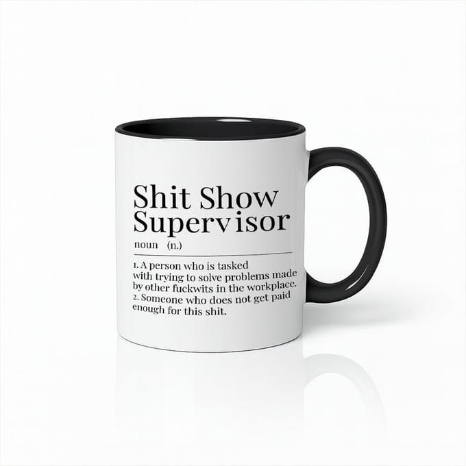 Witte & Zwarte Mok 330ml – “Shit Show Supervisor” Grappige Werkplek Definitie Koffiebeker