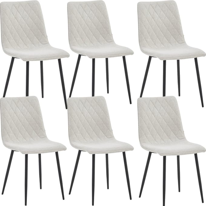 Colenis® - Elise Eetkamerstoel - Set Van 6 - Gebroken Wit - Linnen Stof - Industrieel