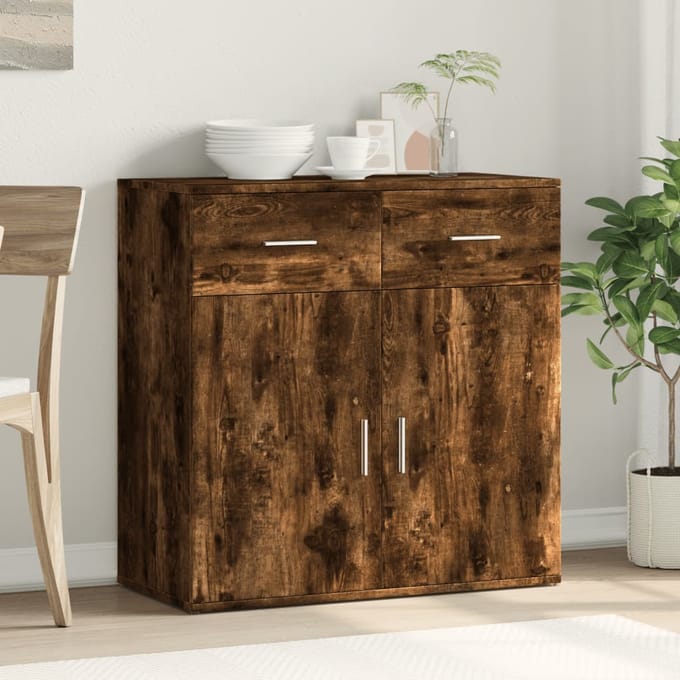 vidaXL - Dressoir - 79x38x80 - cm - bewerkt - hout - gerookt - eikenkleurig