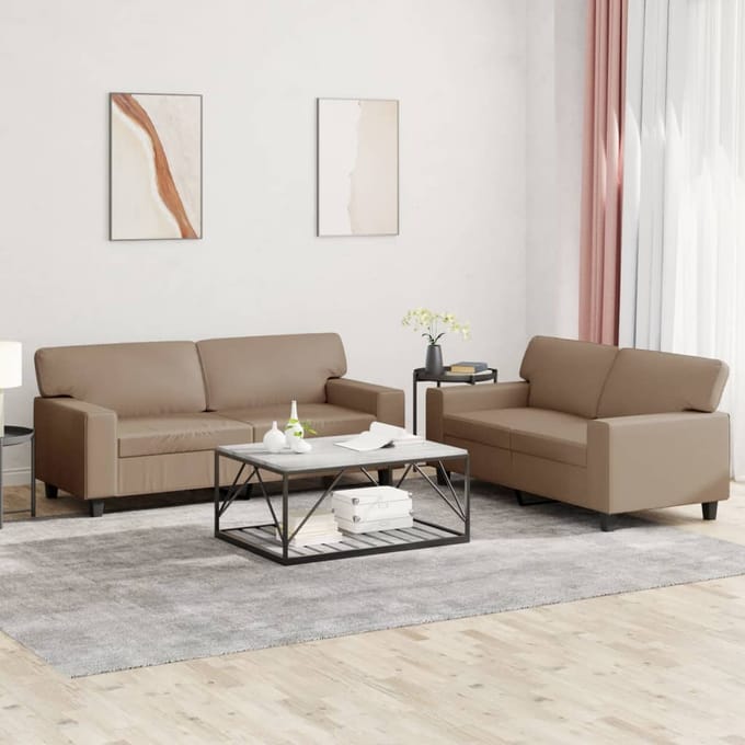 vidaXL - 2-delige - Loungeset - kunstleer - cappuccinokleurig