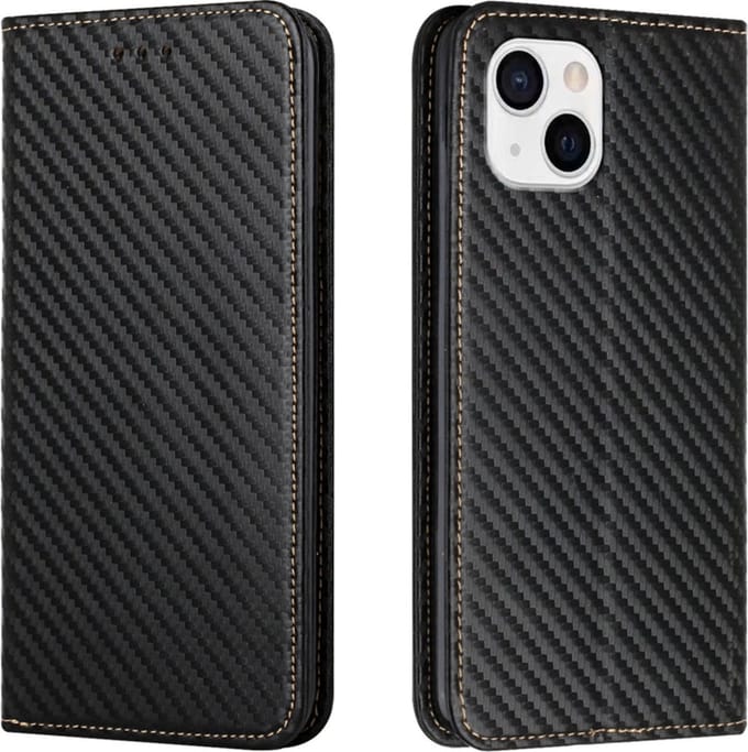 Luxe BookCover Hoes Etui geschikt voor iPhone 15 Plus Zwart-Carbon. A3094