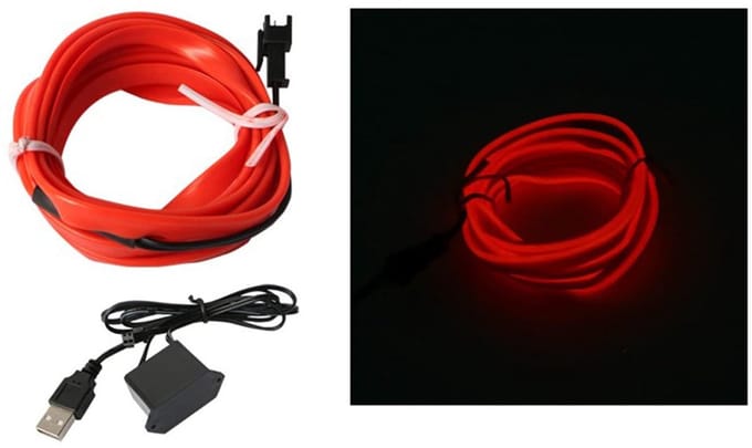 Dailygoods - LED Neonlicht Strip voor Auto Interieur Decoratie USB 5V (Rood)