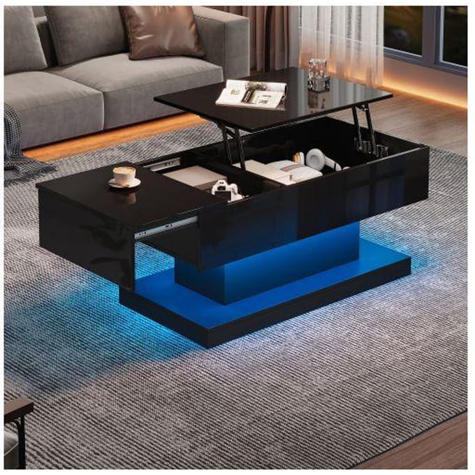 LED salontafel hoogglans Salontafel 100x50x45 cm, met LED-verlichting - Half-optilbaar blad