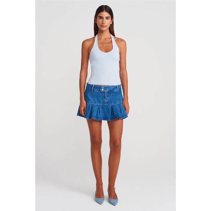 Mid-waisted mini denim schaterrok