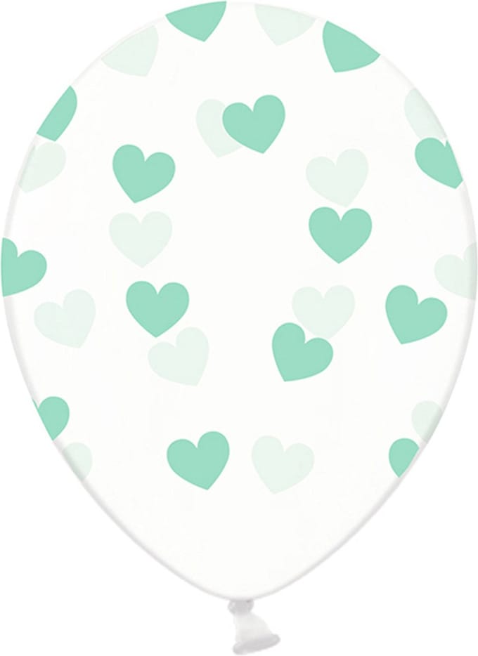 Partydeco - Ballonnen clear hartjes mint 6 stuks