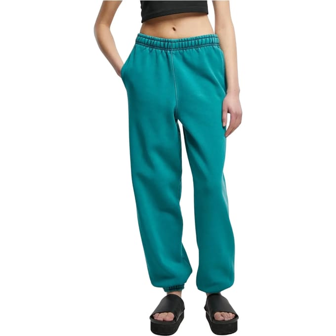 Urban Classics - High Waist Stone Washed Dames joggingbroek - M - Blauw