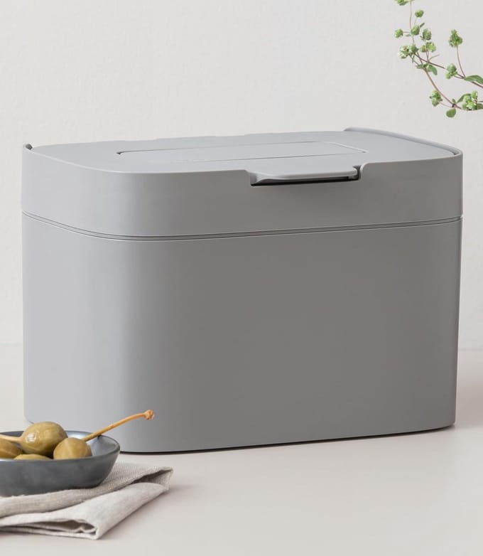 Bio Prullenbak - Compostbak Keuken - Geurvrij Afval - Actief Koolfilter - 45 Liter - Steengrijs