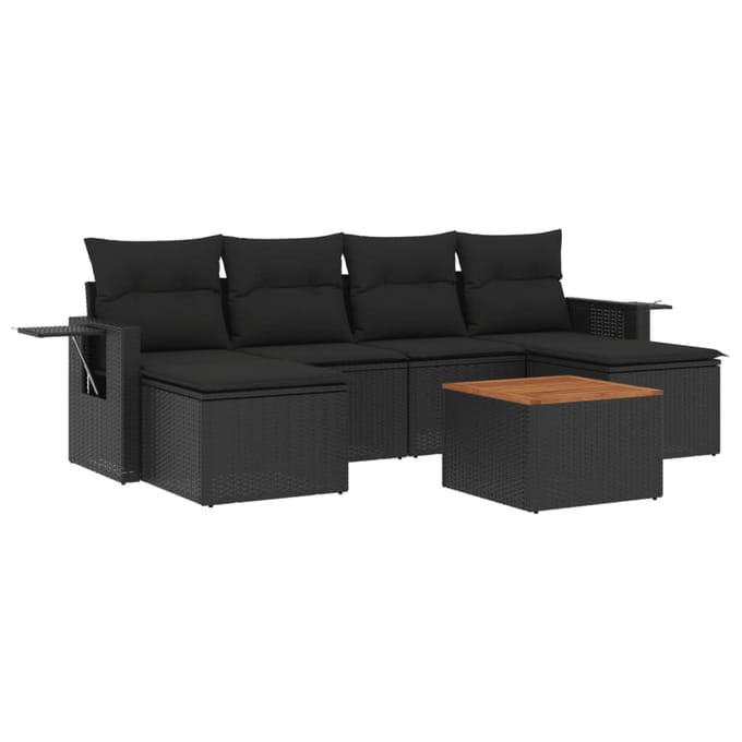 vidaXL - 7-delige - Loungeset - met - kussens - poly - rattan - zwart