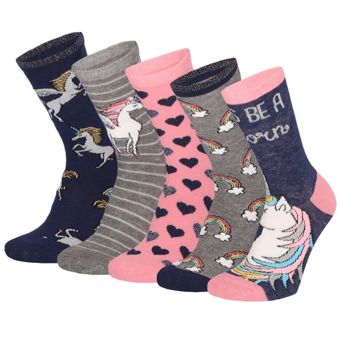 Apollo - Kindersokken Unicorn - Blauw/Oranje - Maat 27/30 - Sokken meisjes - Kindersokken meisjes - Sokken kind - Kindersokken maat 27 30 - Sokken meisjes multipack