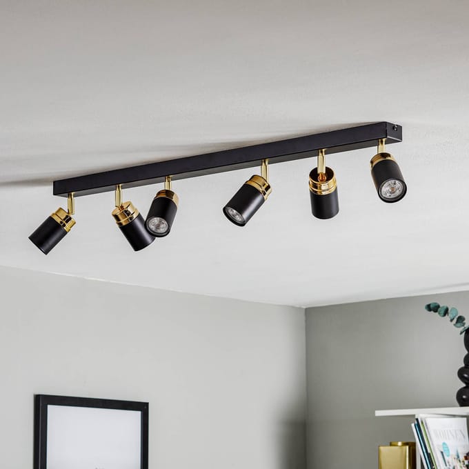 Luminex Plafondspot Reno, 6-lamps, zwart/goud