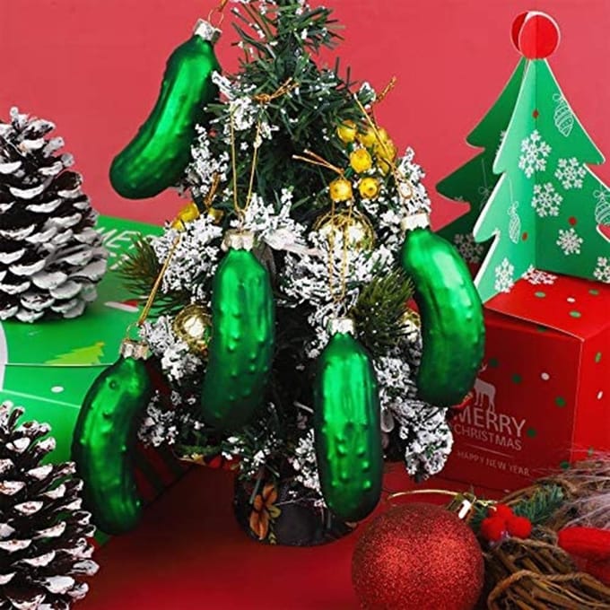 4 STUKS Kerst Komkommer Hanger met Lanyard Schattige Glazen Komkommer Hangende Ornamenten Kerstboom green