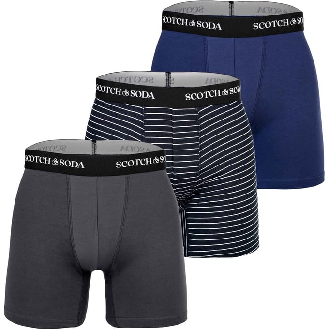 Scotch & Soda 3pk Mens Cotton Stretch Boxer Brief Grey/navy Größe: M | Unterhosen Outlet | Herren | Grau