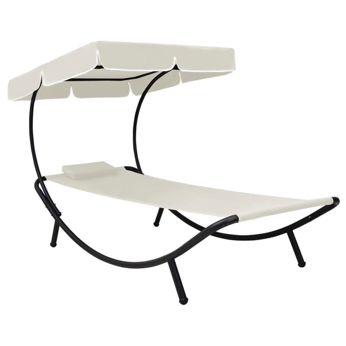 vidaXL - Loungebed - met - luifel - en - kussen - crèmewit