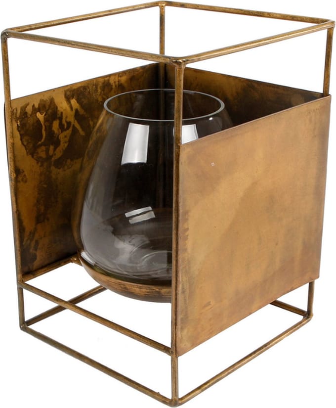 Windlicht Metaal Goud Vierkant 21 cm