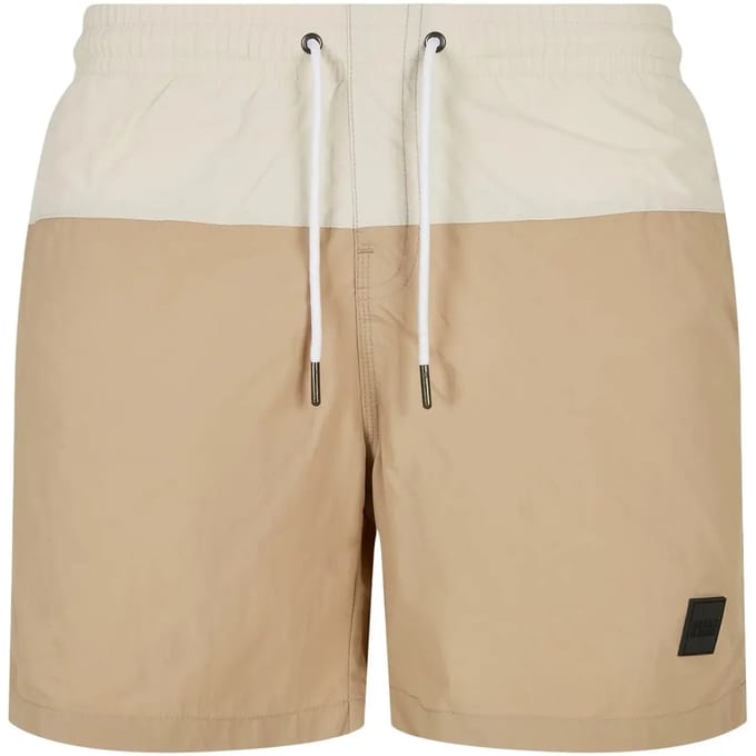 Urban Classics - Block Zwemshorts - S - Beige/Groen