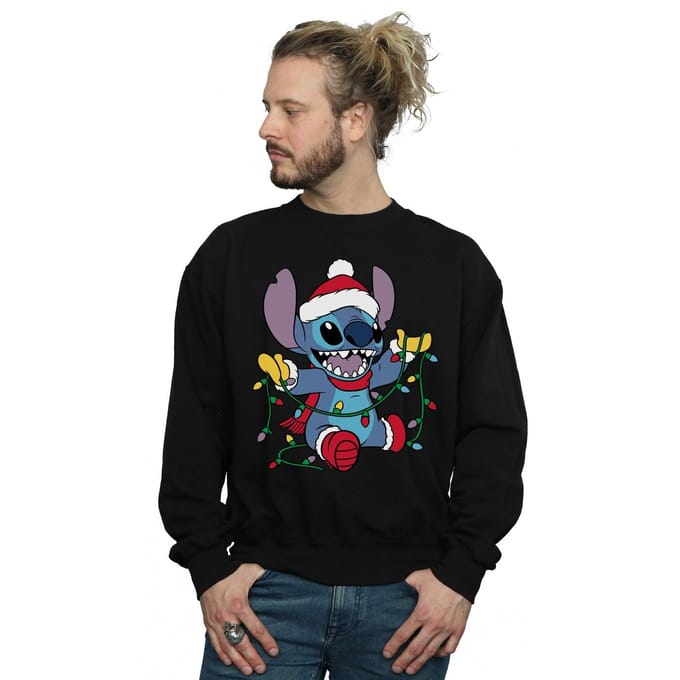 Disney Heren Lilo en Stitch Kerstverlichting Sweatshirt (Zwart)
