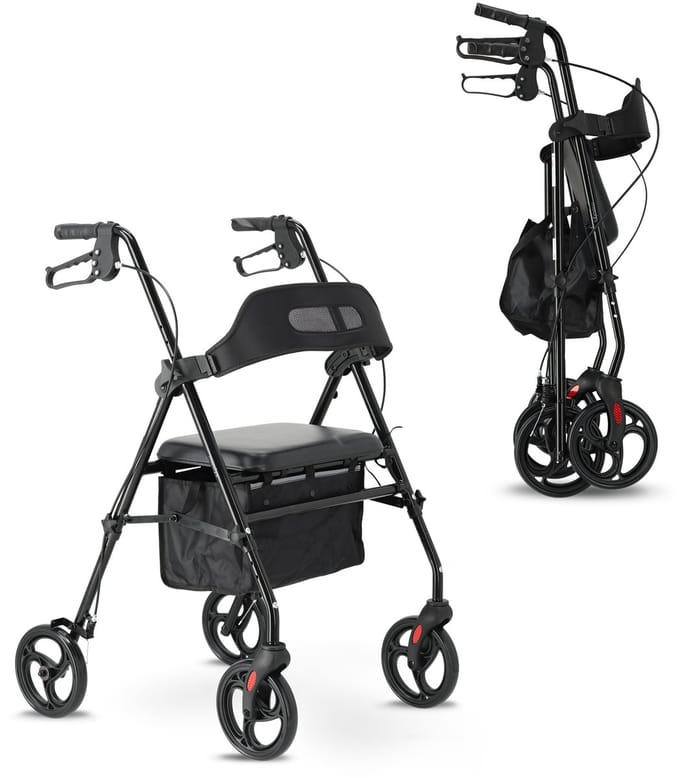 Mooiys Brian Rollator - Lichtgewicht Opvouwbaar met Zitfunctie - Zwart