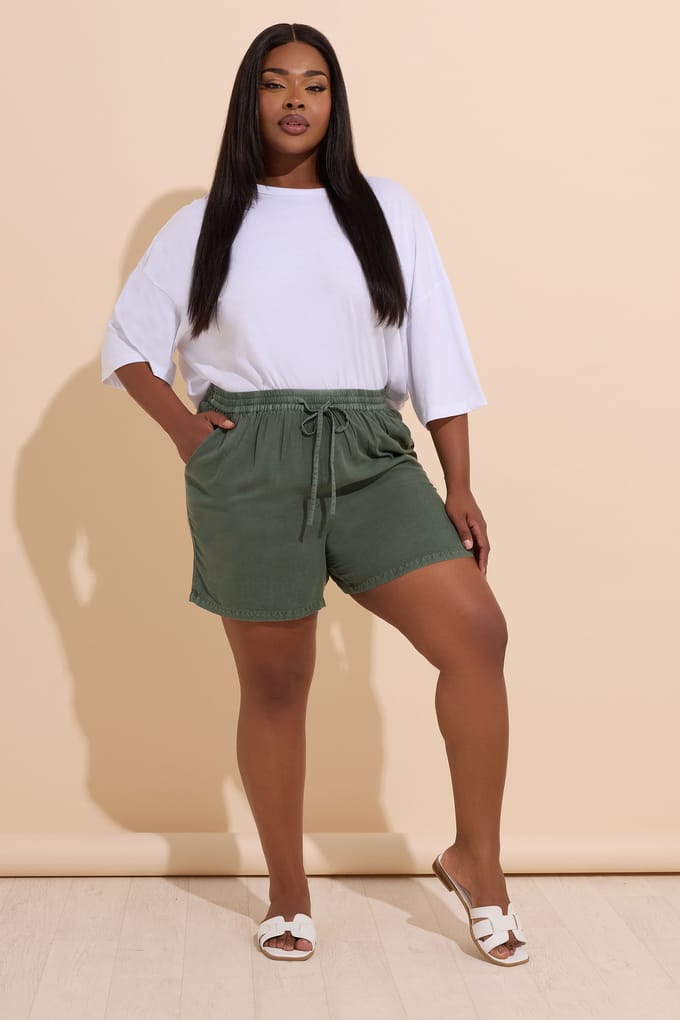 Yours Khaki Groene Chambray Korte Broek Size 50-52