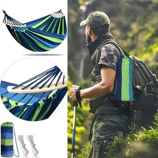 XXL Dubbele Hangmat 220kg Blauw - Comfortabel en draagbaar