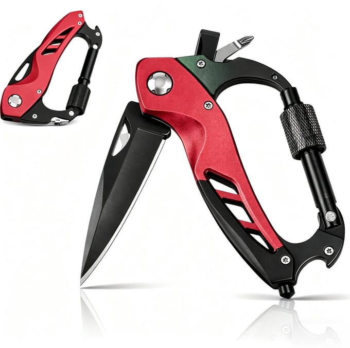 BOTC Survival zakmes - 6-in-1 EDC Tool met Flesopener, Schroevendraaier & Ruitbreker - Compact Survival Tool - Rood