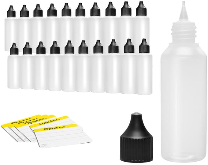 Oputec 20x 50 ml druppelflessen – PE doseerflessen – levensmiddelveilig + etiketten