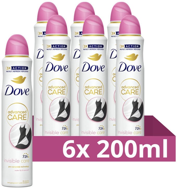 Dove - Deodorant Spray Invisible Care - 6 x 200 ml - Voordeelverpakking