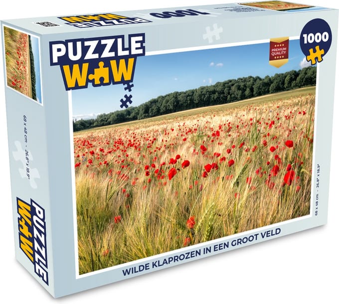 Puzzel Wilde Klaprozen in een groot veld - Legpuzzel - Puzzel 1000 stukjes volwassenen