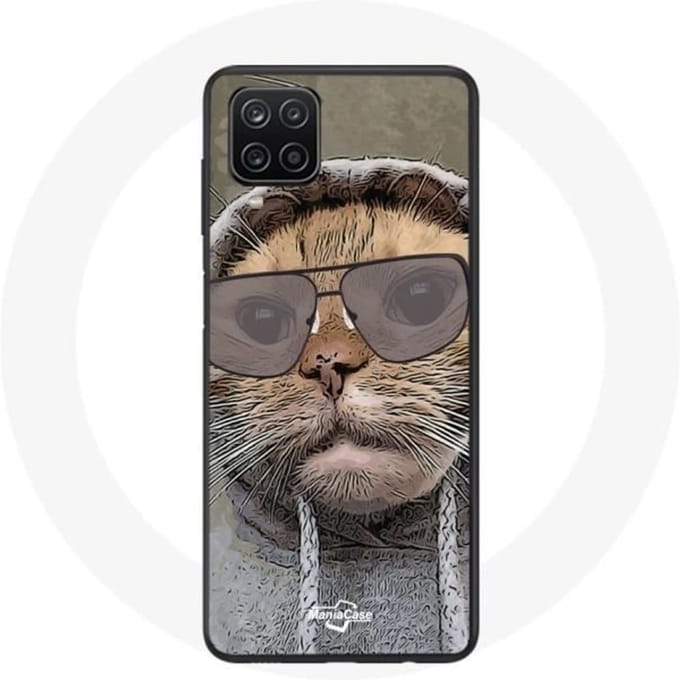 Samsung Galaxy A12 hoesje Kat met grappige fotokap Dieren