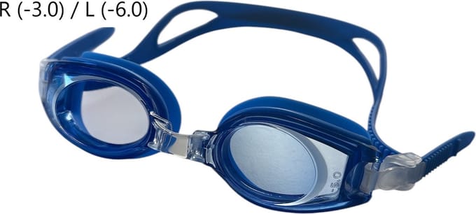 Kinderzwembril op sterkte - R (-3.0) / L (-6.0) - Blauw