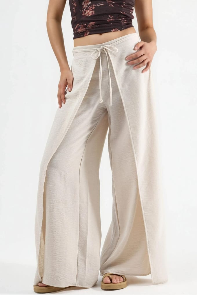 Trekkoord Taille Crepe Broek met Strikdetail