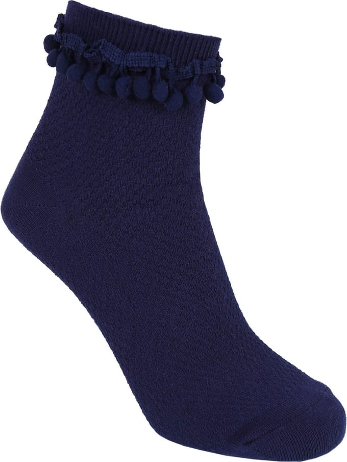 Damessokken met pompons, marineblauw, hoog - 37-42