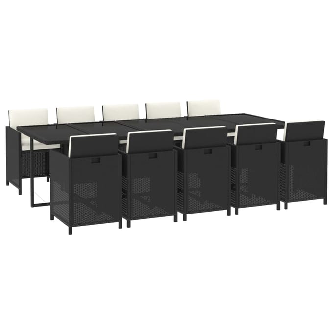 vidaXL - 11-delige - Tuinset - met - kussens - poly - rattan - zwart